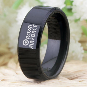 8mm, Black, Tungsten Carbide, Royal Air Force (RAF) Theme Ring - Unisex, Men's, Women's