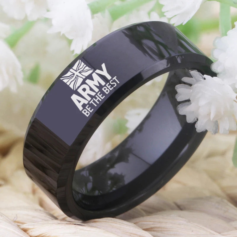 8mm, Black, Tungsten Carbide, British Army Theme Ring - Unisex, Men's, Women's
