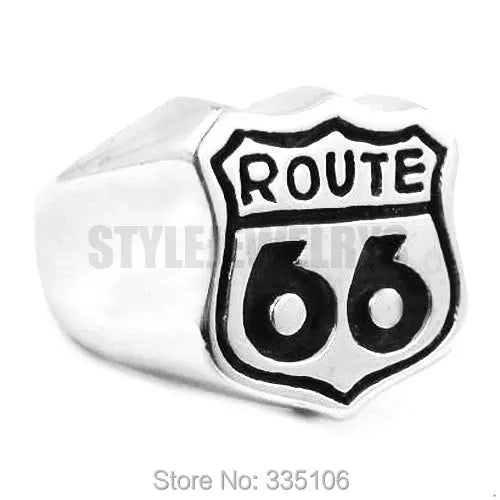 Biker/Trendy, 316L Stainless Steel, USA, Route 66 Theme Ring - Men's/Gents