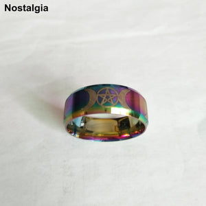 VNOX Gothic/Classic Style, Stainless Steel, Pentagram & Moon, Triple Goddess Theme Ring - Unisex
