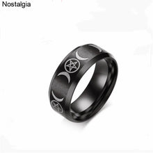 VNOX Gothic/Classic Style, Stainless Steel, Pentagram & Moon, Triple Goddess Theme Ring - Unisex