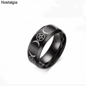 VNOX Gothic/Classic Style, Stainless Steel, Pentagram & Moon, Triple Goddess Theme Ring - Unisex
