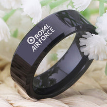 8mm, Black, Tungsten Carbide, Royal Air Force (RAF) Theme Ring - Unisex, Men's, Women's