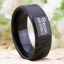 8mm, Black, Tungsten Carbide, Royal Air Force (RAF) Theme Ring - Unisex, Men's, Women's