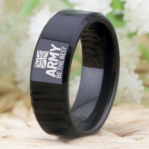 8mm, Black, Tungsten Carbide, British Army Theme Ring - Unisex, Men's, Women's