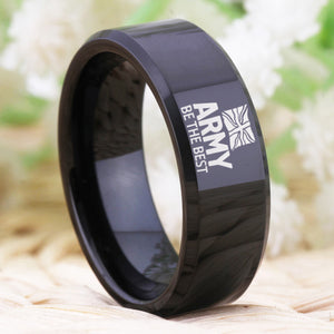 8mm, Black, Tungsten Carbide, British Army Theme Ring - Unisex, Men's, Women's