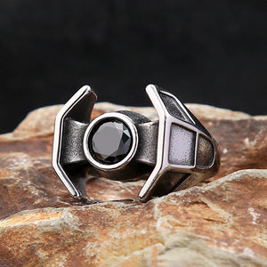 Sci-Fi/Trendy, 316L Stainless Steel, Star Wars, Tie Fighter Theme Ring - Unisex