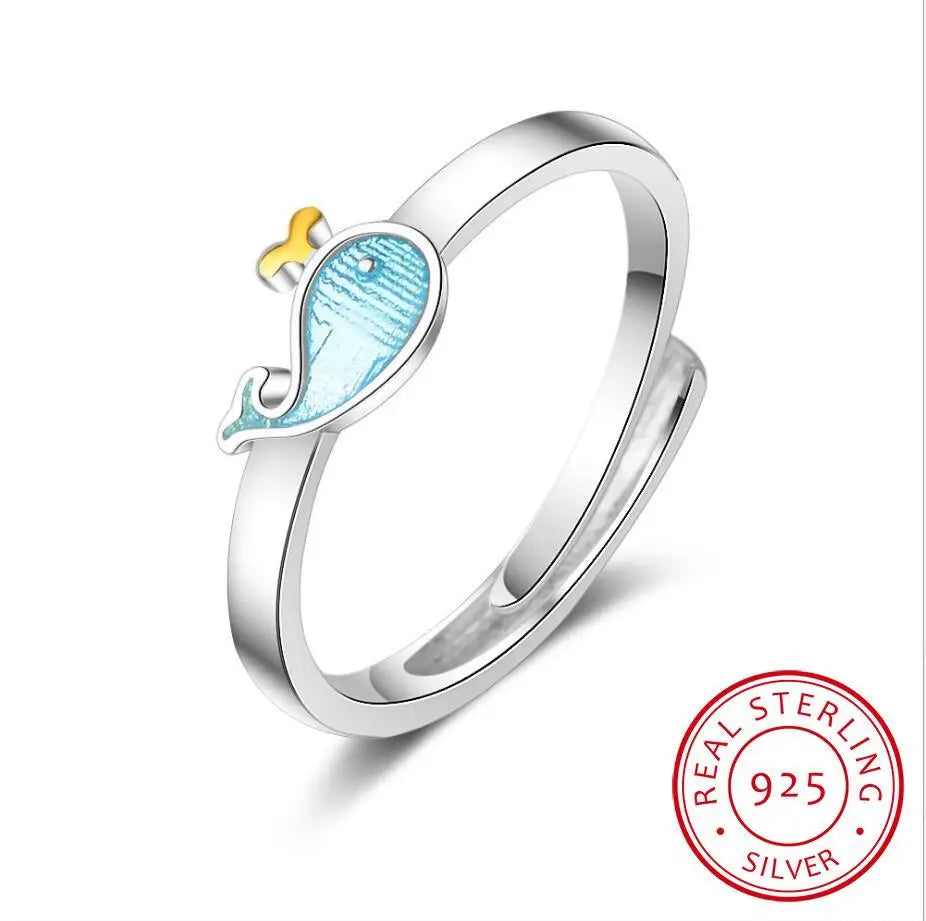 Cute, 925 Sterling Silver, Whale Theme, Adjustable Ring - Ladies/Women's, White Gold Plated