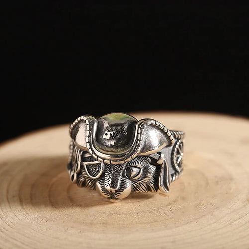 Vintage/Cute, Metal, Pirate Captain Themed Cat/Kitty Adjustable Ring - Unisex