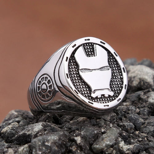 Trendy/Punk Style, Stainless Steel, Marvel, Iron Man/Tony Stark Theme Silver Ring