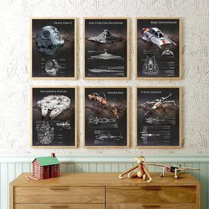 Canvas Print/Wall Art, Star Wars Theme, Millennium Falcon Image & Tech Spec - Sci-Fi