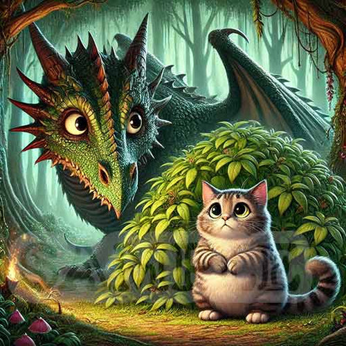 HD Digital Art, Scared Cute Cat, Nervous Sweet Dragon - Fantasy, Mythical, 2048x2048