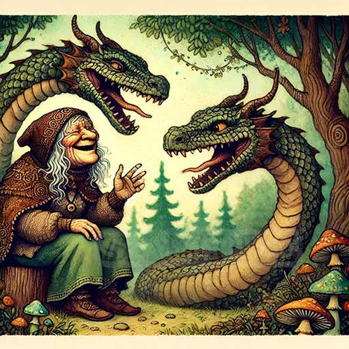 HD Digital Art, Baba Yaga With Two Serpents/Dragons - Witch, Mythology, Russia, 2048x2048