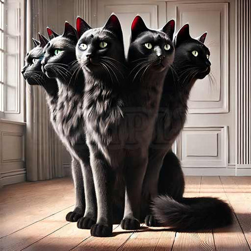 HD Digital Art, Five Headed Black Cat - Nature, Animal, Supernatural, 2048x2048