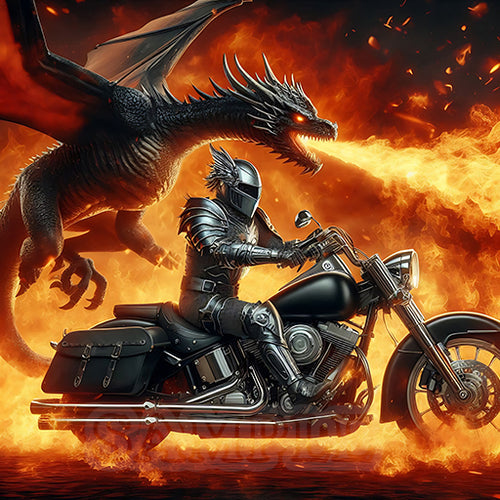 HD Digital Art, Knight on a Harley with Dragon - Fantasy, Hellfire, 2048x2048