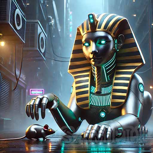 HD Digital Art, Futuristic Sphinx And Metal Mouse - Cyberpunk, 2048x2048