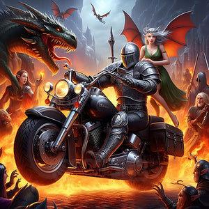 HD Digital Art, Knight on a Harley with Dragons & Elves - Fantasy, Hellfire, 2048x2048