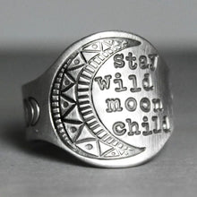 Retro/Vintage "Stay Wild Moon Child" Crescent Moon Theme Engraved Ring - Unisex