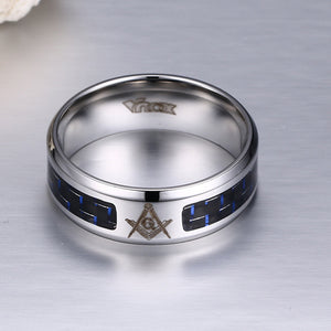 VNOX Stylish Freemason Theme Ring - Gents / Men's, Stainless Steel, Carbon Fiber