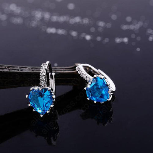 JEXXI Heart Themed 925 Sterling Silver Ladies Earrings with Cubic Zirconia - 9 Colours Variants, Stud Type