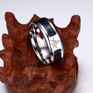 VNOX Stylish Freemason Theme Ring - Gents / Men's, Stainless Steel, Carbon Fiber