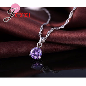 JEXXI 925 Sterling Silver Classic Necklace & Earrings Set - Ladies / Women's, Cubic Zirconia