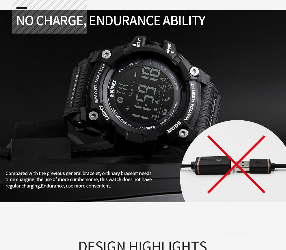 SKMEI 1227 Digital Sports Smartwatch Unisex Water Resistant 50m Bluetooth Call App Reminder