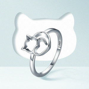 BAMOER Beautiful / Cute 925 Sterling Silver Cat & Heart Themed Ladies / Women's Ring
