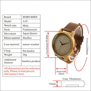 BOBO BIRD Quartz Unixsex Bamboo & Wooden Watch with Scale Soft Leather Straps