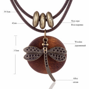 COOSTUFF Vintage / Bohemian Wooden Dragonfly Theme Handmade Necklace / Pendant - Ladies / Women's