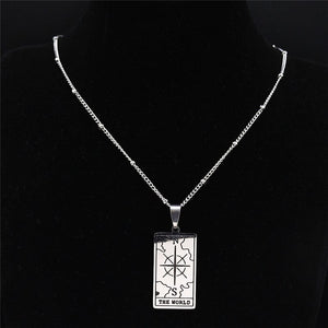 Vintage, Silver, Stainless Steel, Wicca / Tarot Card, The World Theme Pendant / Necklace