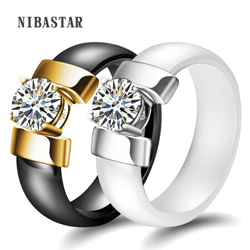 VQYSKO Classy Stainless Steel / Ceramic Rings - Ladies / Women's, Cubic Zirconia