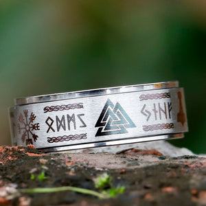 Classic, 316L Stainless Steel, Nordic/Norse Runes & Viking Symbols Theme Ring
