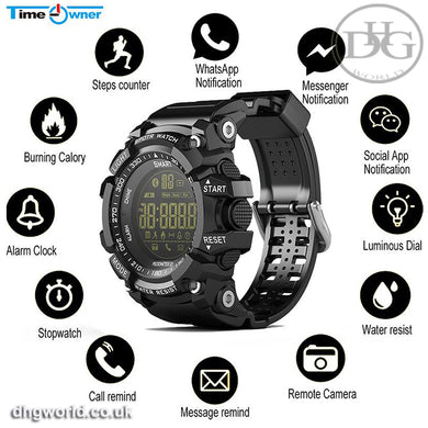 Time Owner EX16 Smart Watch  for Men / Fitness Tracker / Remote Control / Pedometer / IP67 Waterproof / iOS / Android