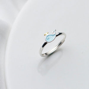 LicLiz Cute 925 Sterling Silver Whale Theme Adjustable Ring - Ladies / Women's, White Gold Plated