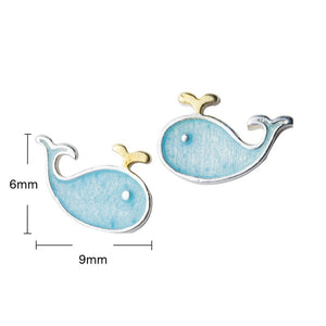 LicLiz Cute 925 Sterling Silver Whale Theme Stud Earrings - Ladies / Women's, White Gold Plated