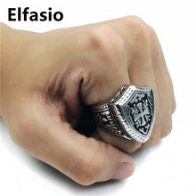 ELFASIO 316L Stainless Silver Gothic Style Shield & Cross Ring - Unisex