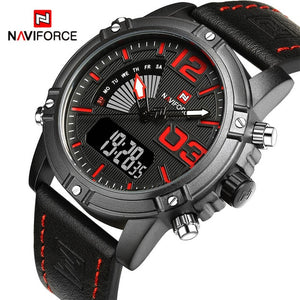 NAVIFORCE Military / Sports Stainless Steel Dual Display Quartz, LED Watch - Men's / Gents, Water Resistant 30m