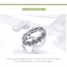 BAMOER Elegant 925 Sterling Silver Dazzling Daisy Flower Themed Ring - Ladies / Gent's, CZ