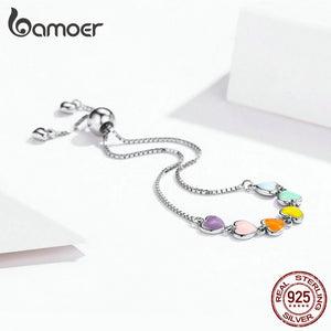 BAMOER Fashionable 925 Sterling Silver Heart Theme Adjustable Chain Bracelet - Ladies / Women