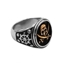 STYLE JEWELRY Trendy 316L Stainless Steel Skull & Crossed Swords / Pirate Theme Ring - Men's / Gents