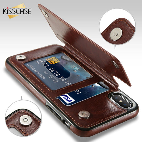 KISSCASE Flip Wallet Case For iPhone 7 6 6s 8 X Xr Xs 11 Pro Max Card Leather Case For Samsung Note 9 S9 S8 S10 S10E Accessories