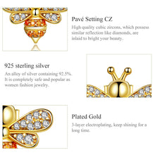 BAMOER Cute 925 Sterling Silver Bee Story Themed Stud Earrings - Ladies / Women's, CZ, Gold Plated