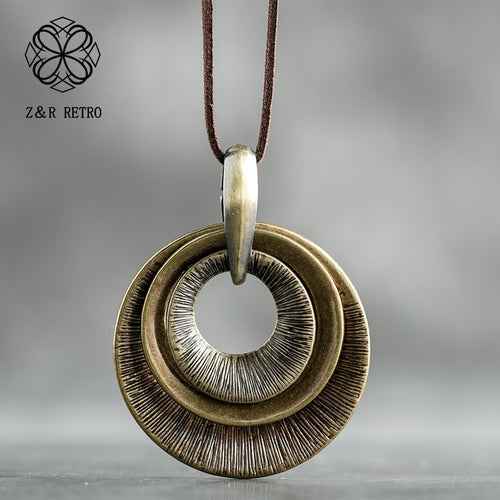 Z&R RETRO Metal Concentric Circle Theme Pendant/Necklace - Women's/Ladies