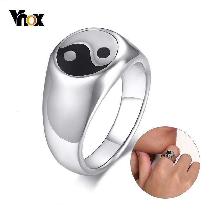 VNOX Retro Stainless Steel Ying & Yang / Buddhism Theme Ring - Unisex, Men's, Women's