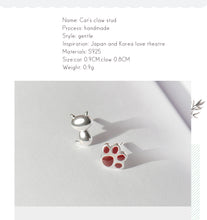 THAYA Cute 925 Sterling Silver Handmade Cat & Paw Asymmetric Earrings - Ladies / Women's