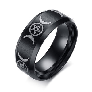 VNOX Gothic / Classic Style, Stainless Steel, Pentagram & Moon, Triple Goddess Theme Ring - Unisex