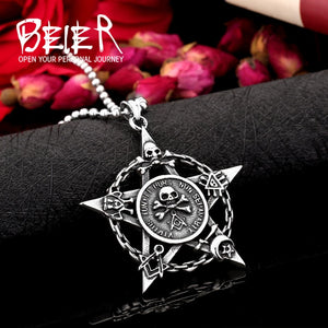 BEIER Gothic / Masonic 316L Stainless Steel Pentagram / Occult Theme Pendant / Necklace - Unisex
