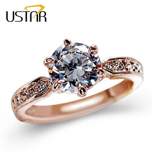 USTAR Silver / Rose Gold Plated Ring- Ladies / Women's, AAA Austrian Cubic Zirconia Crystal