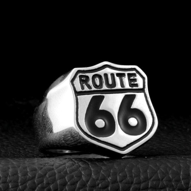 Biker/Trendy, 316L Stainless Steel, USA, Route 66 Theme Ring - Men's/Gents